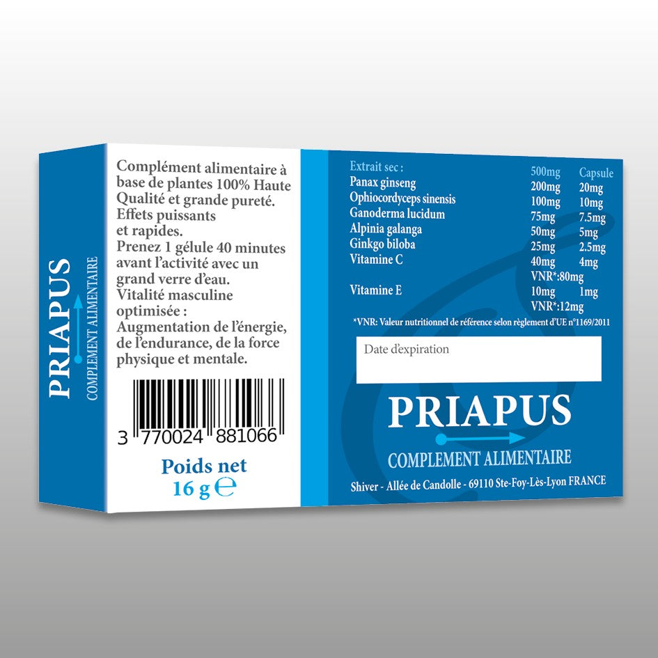 Priapus - Shiver - Male Power - Energy | Performance | Endurance - Male Virility Formula - Ginseng